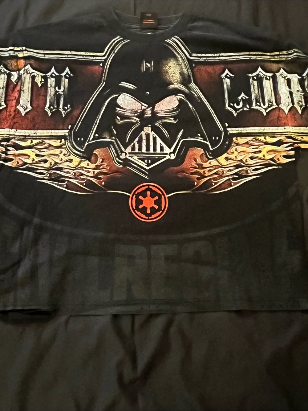 Black Graphic Tee with Darth Vader Crest